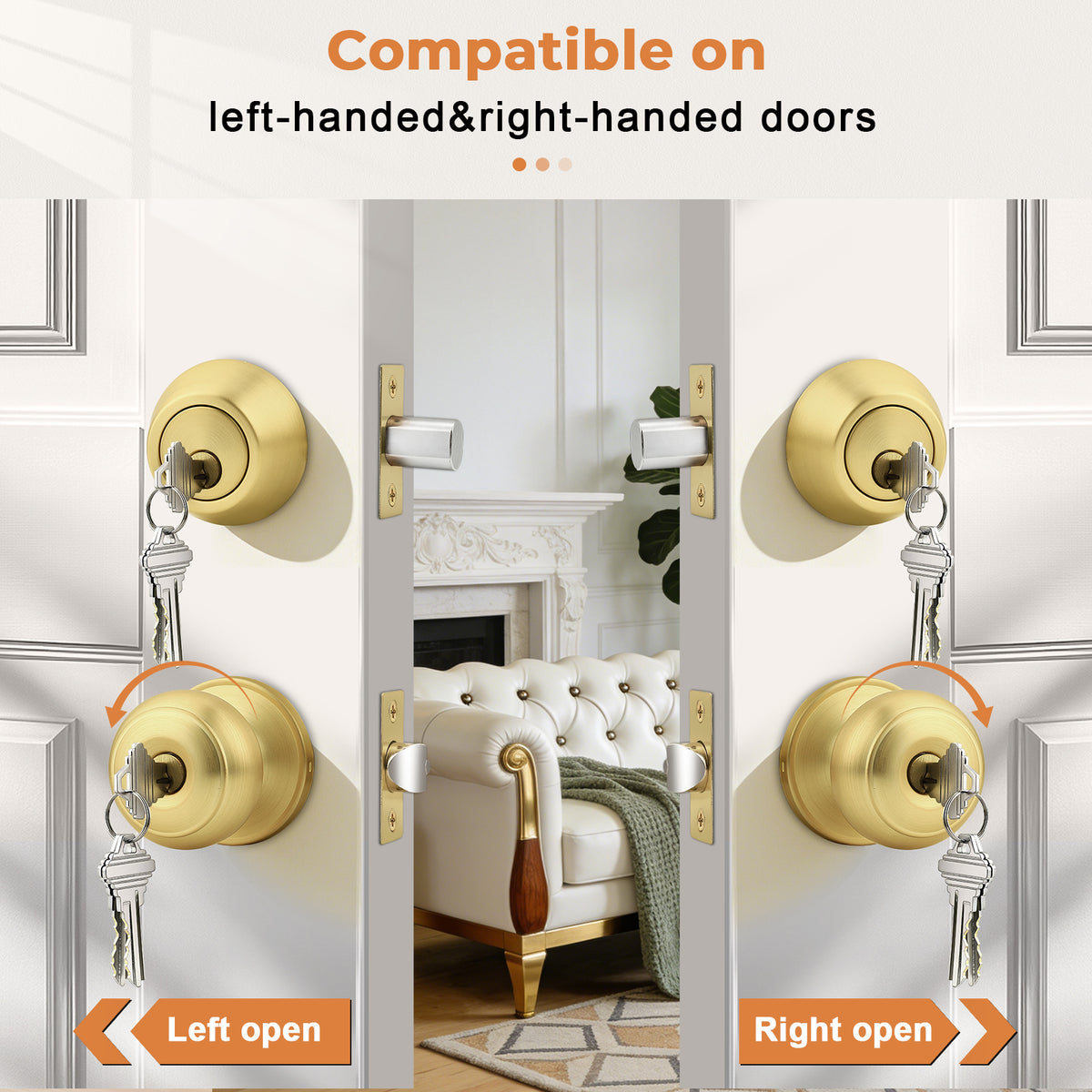 Probrico 1 Pack Entry Door Knob Set, Gold, Single Cylinder Deadbolt Front Door Handle, Keyed Alike, Exterior Door Knobs with Lock and Keys