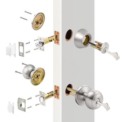 Keyed Alike Entry Door Lock Knob with Single Cylinder Deadbolt, Brushed Nickel Finish Combo Pack - DL609ET-101SN