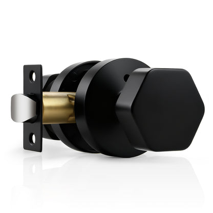 Probrico Brushed Brass/Black Door Knobs, Privacy/Passage Door Knob Interior, Hexagon Door Knobs for Bedroom Bathroom Closet
