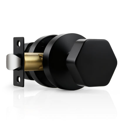 Probrico Brushed Brass/Black Door Knobs, Privacy/Passage Door Knob Interior, Hexagon Door Knobs for Bedroom Bathroom Closet
