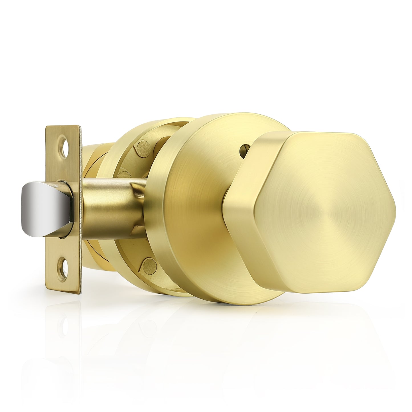 Probrico Brushed Brass/Black Door Knobs, Privacy/Passage Door Knob Interior, Hexagon Door Knobs for Bedroom Bathroom Closet