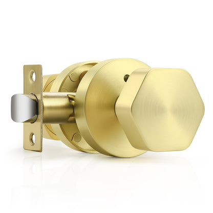 Probrico Brushed Brass/Black Door Knobs, Privacy/Passage Door Knob Interior, Hexagon Door Knobs for Bedroom Bathroom Closet