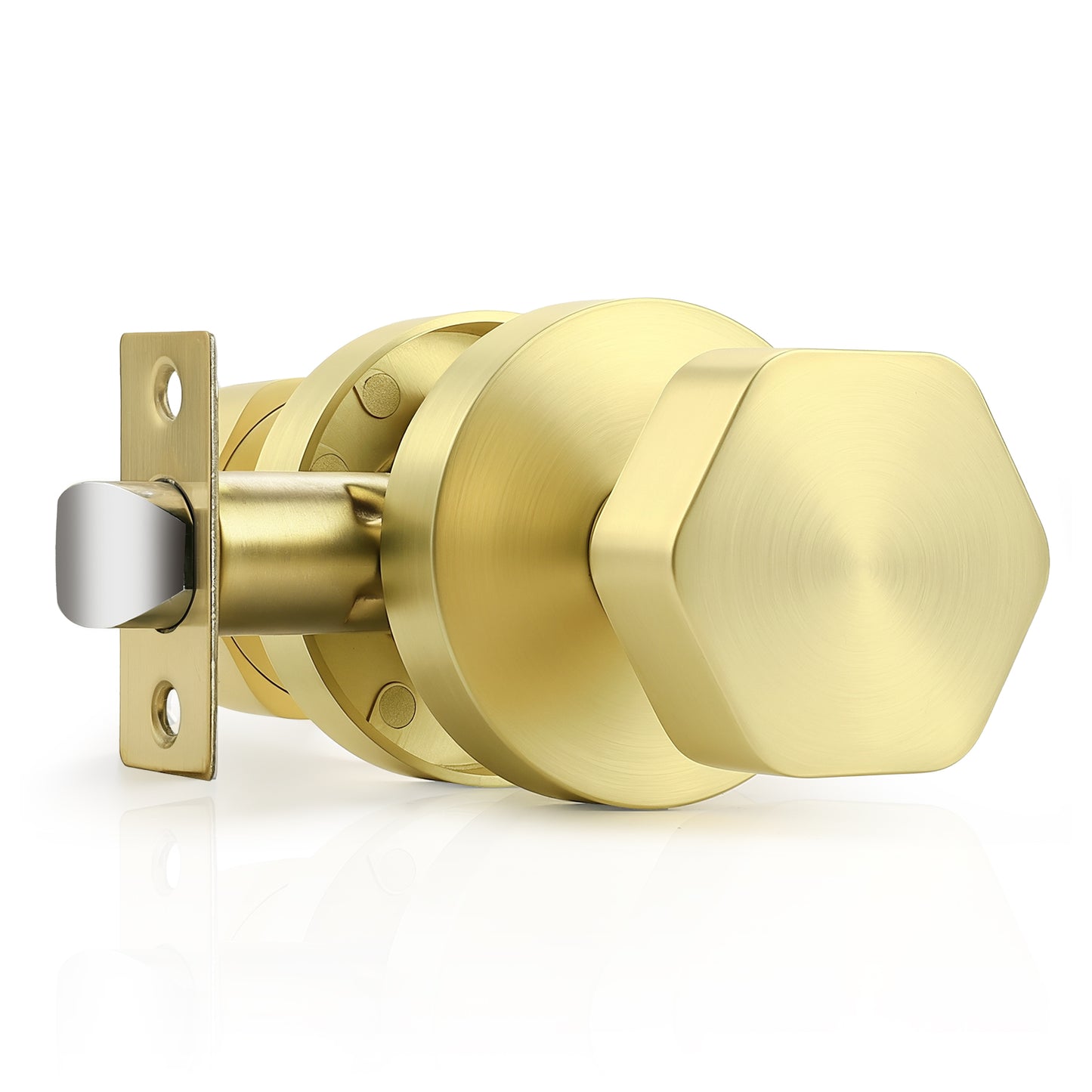 Probrico Brushed Brass/Black Door Knobs, Privacy/Passage Door Knob Interior, Hexagon Door Knobs for Bedroom Bathroom Closet