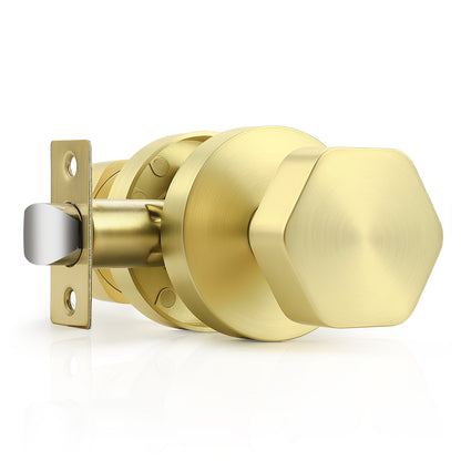 Probrico Brushed Brass/Black Door Knobs, Privacy/Passage Door Knob Interior, Hexagon Door Knobs for Bedroom Bathroom Closet