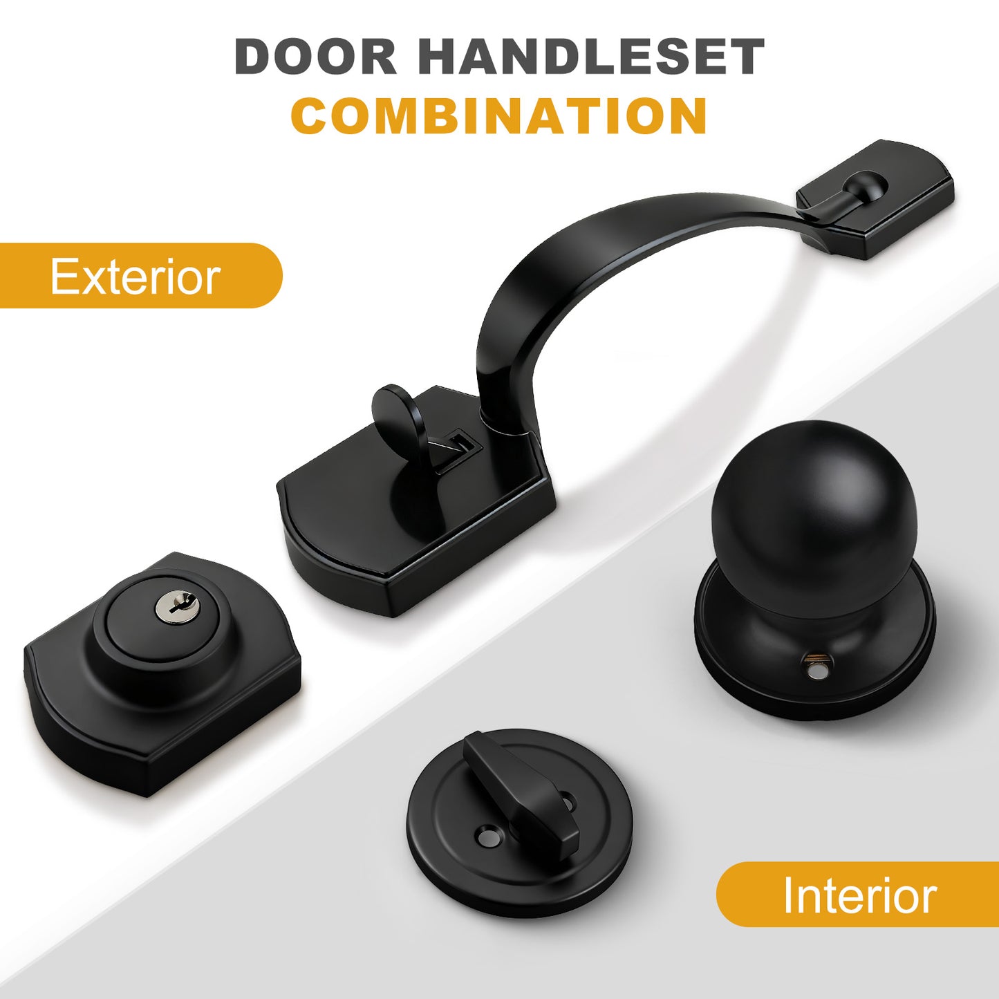 Probrico Front Door Handle / Handle Set with Deadbolt, Black, Gold, Brushed Nickel, Bronze