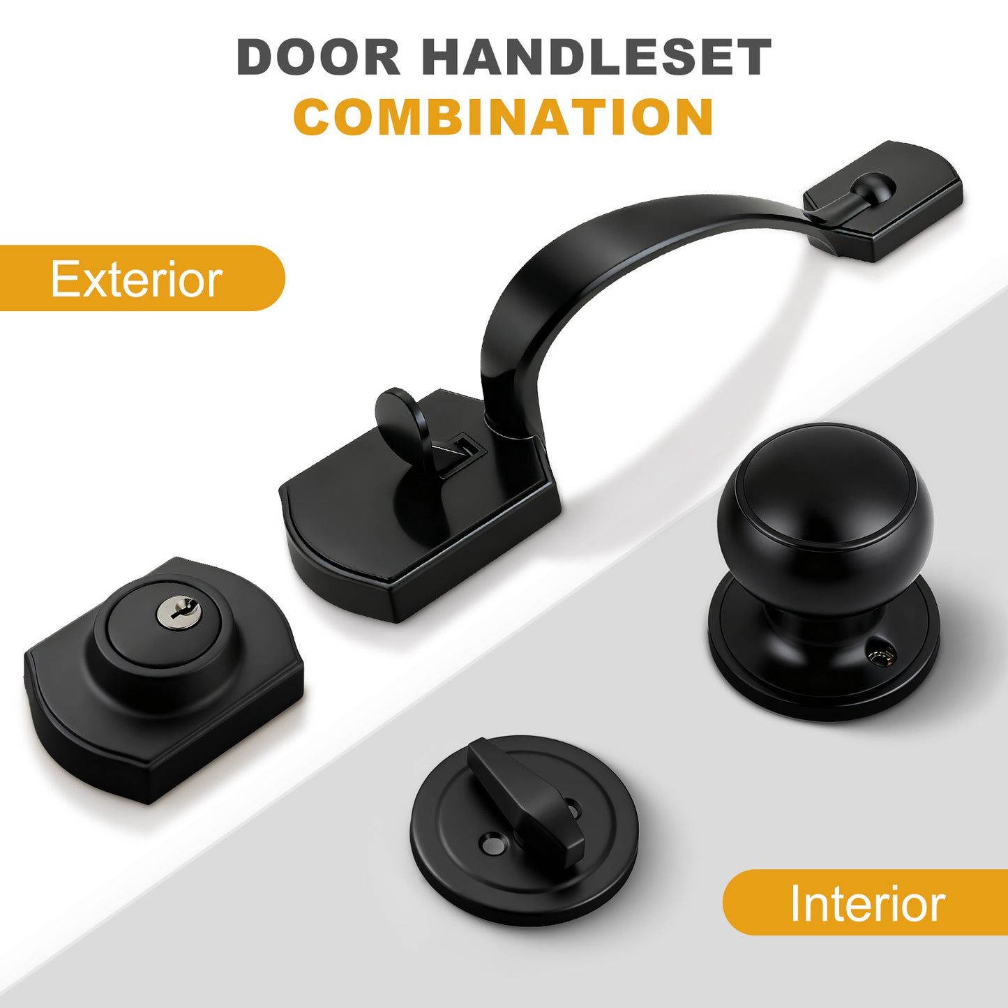 Probrico Front Door Handle / Handle Set with Deadbolt, Black, Gold, Brushed Nickel, Bronze