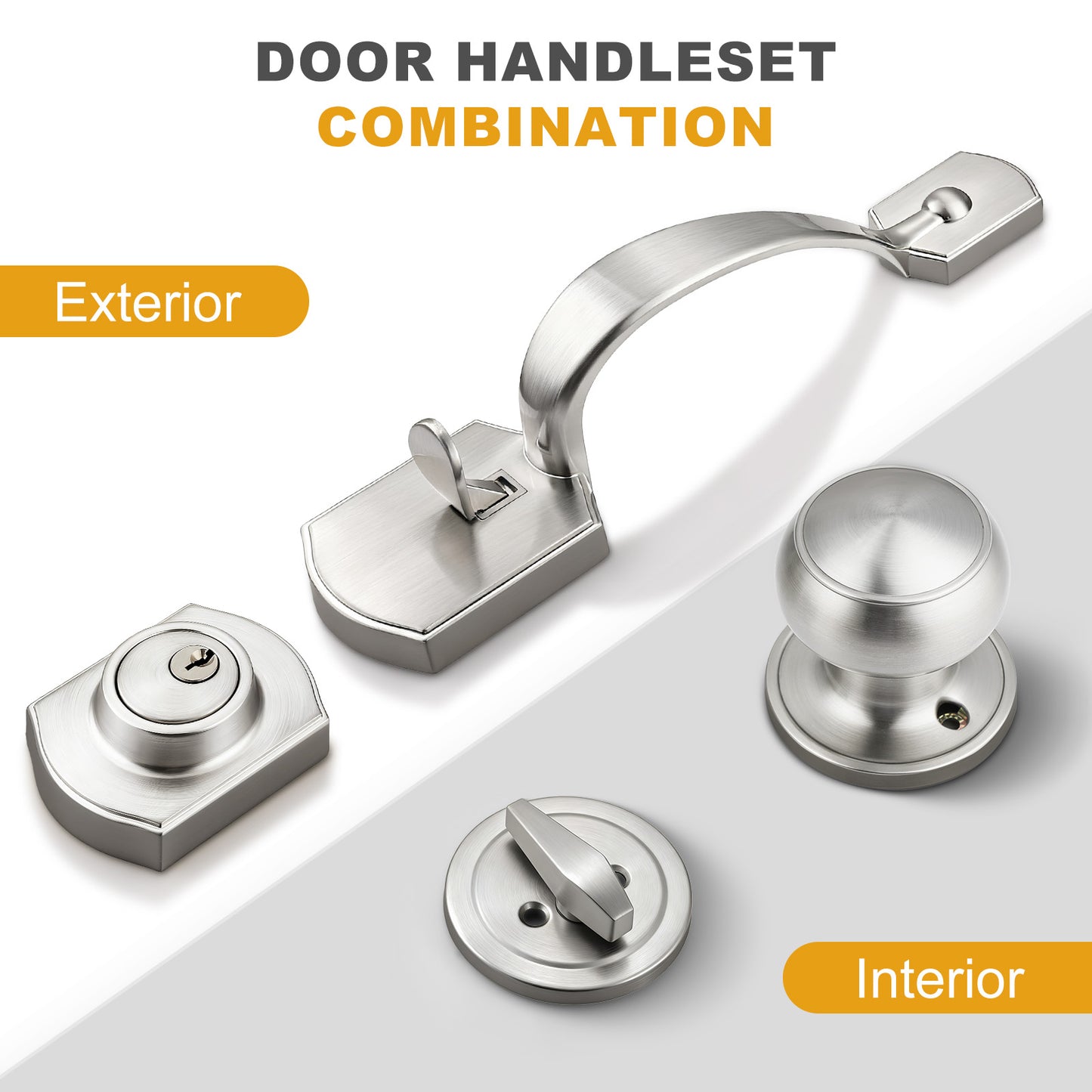 Probrico Front Door Handle / Handle Set with Deadbolt, Black, Gold, Brushed Nickel, Bronze