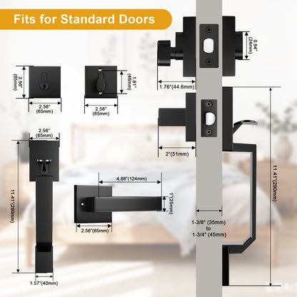 Probrico Front Door Handle / Handle Set with Deadbolt, Black, Gold, Brushed Nickel, Bronze