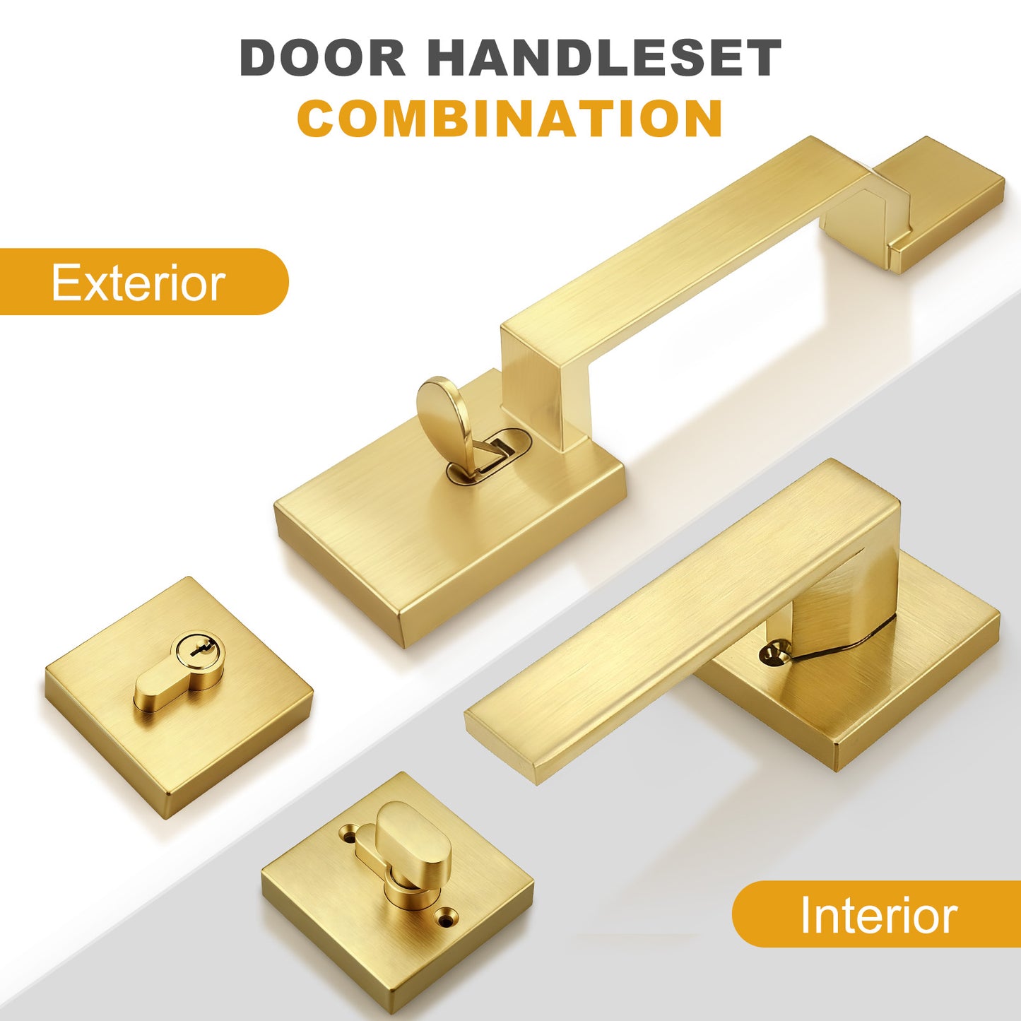 Probrico Front Door Handle / Handle Set with Deadbolt, Black, Gold, Brushed Nickel, Bronze