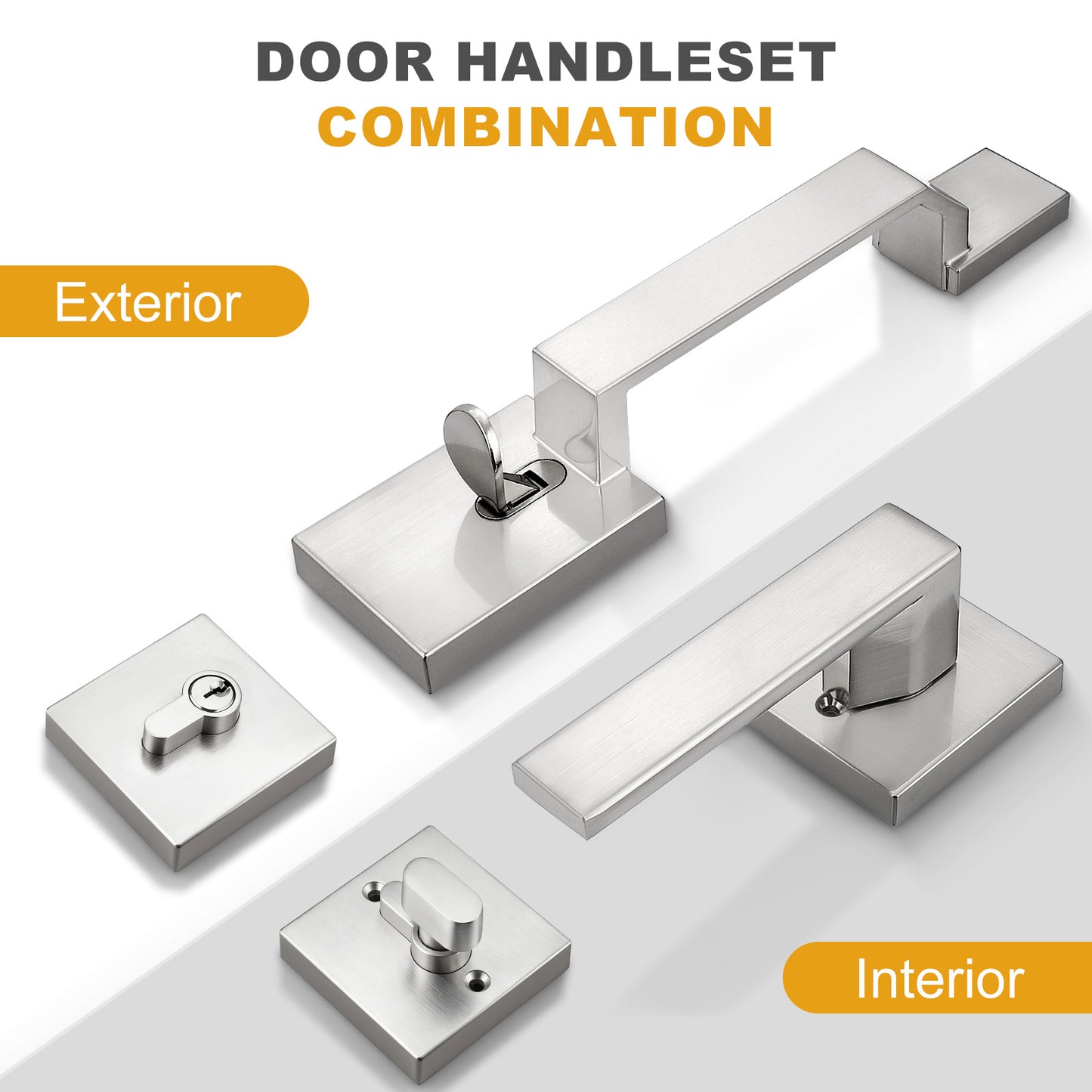 Probrico Front Door Handle / Handle Set with Deadbolt, Black, Gold, Brushed Nickel, Bronze