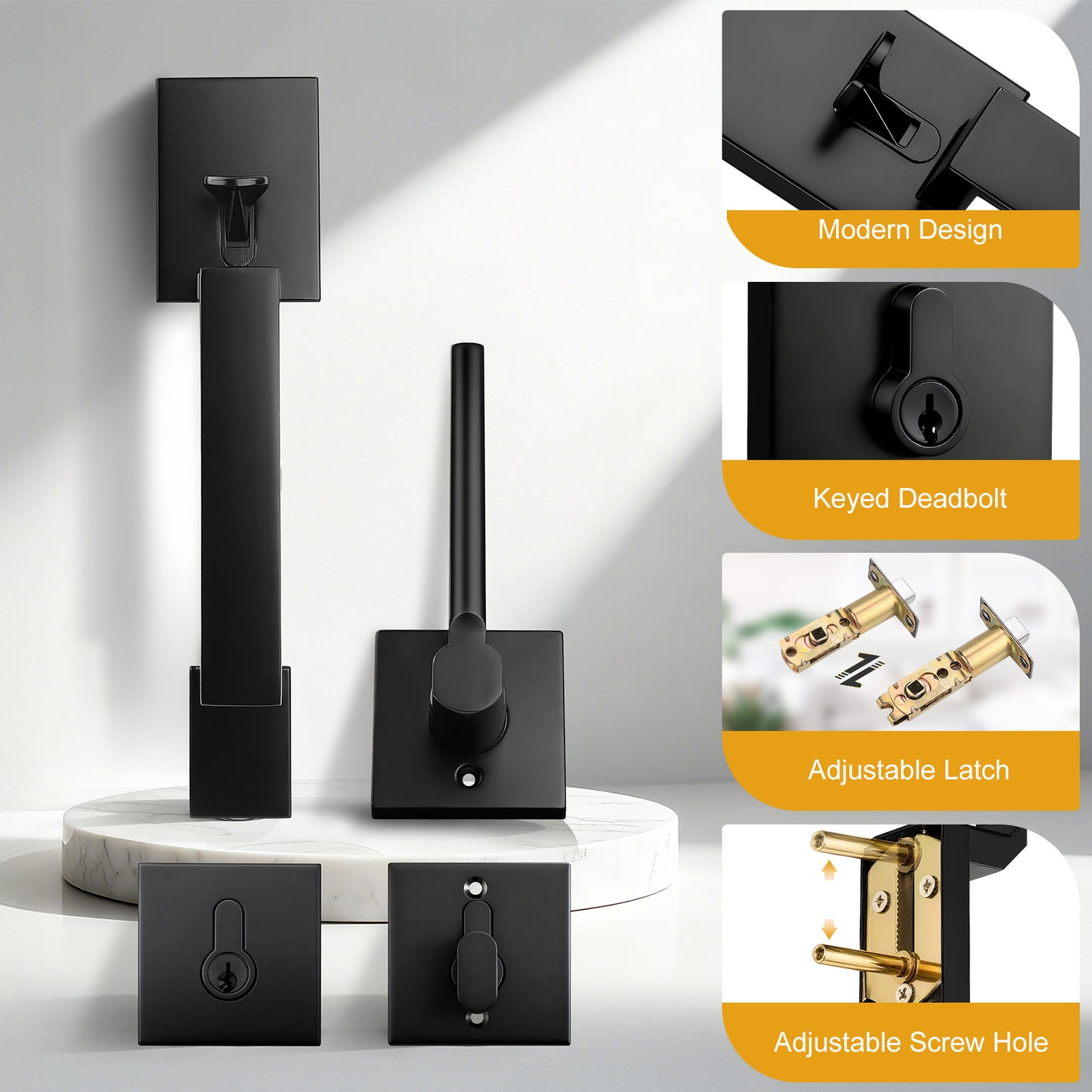 Probrico Front Door Handle / Handle Set with Deadbolt, Black, Gold, Brushed Nickel, Bronze