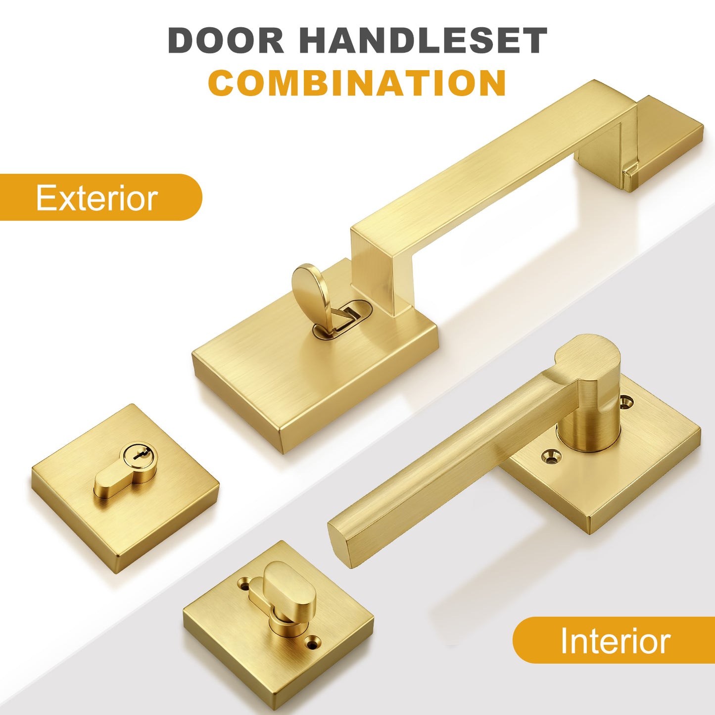 Probrico Front Door Handle / Handle Set with Deadbolt, Black, Gold, Brushed Nickel, Bronze