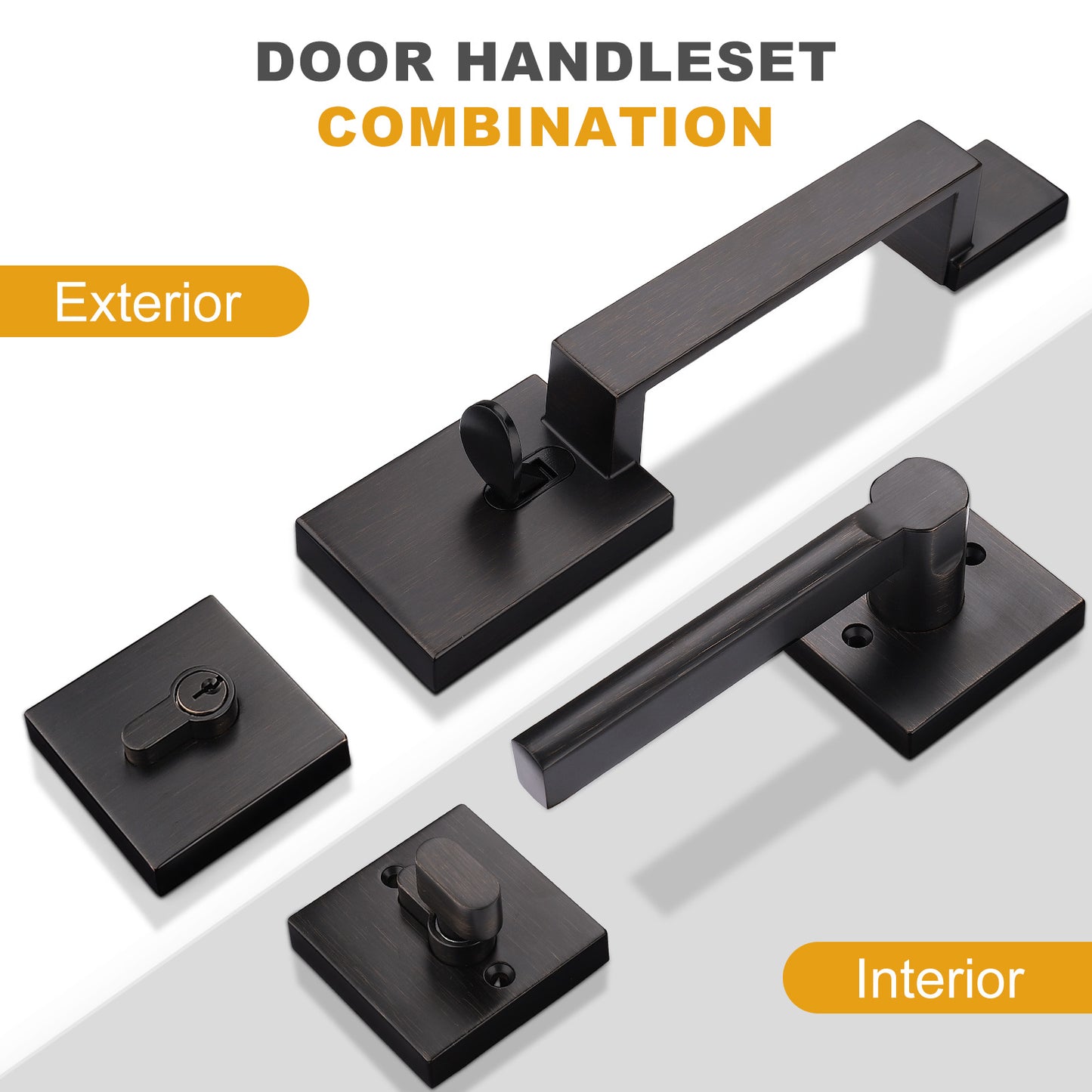 Probrico Front Door Handle / Handle Set with Deadbolt, Black, Gold, Brushed Nickel, Bronze