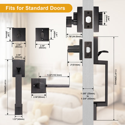 Probrico Front Door Handle / Handle Set with Deadbolt, Black, Gold, Brushed Nickel, Bronze