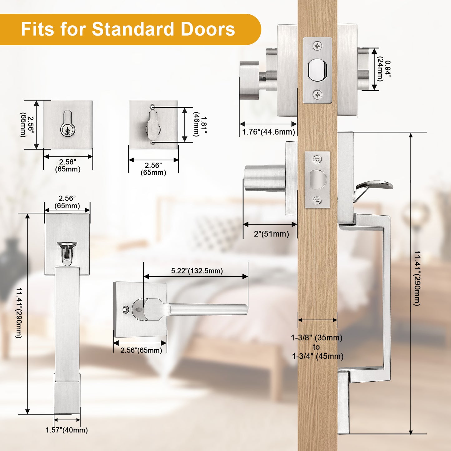 Probrico Front Door Handle / Handle Set with Deadbolt, Black, Gold, Brushed Nickel, Bronze