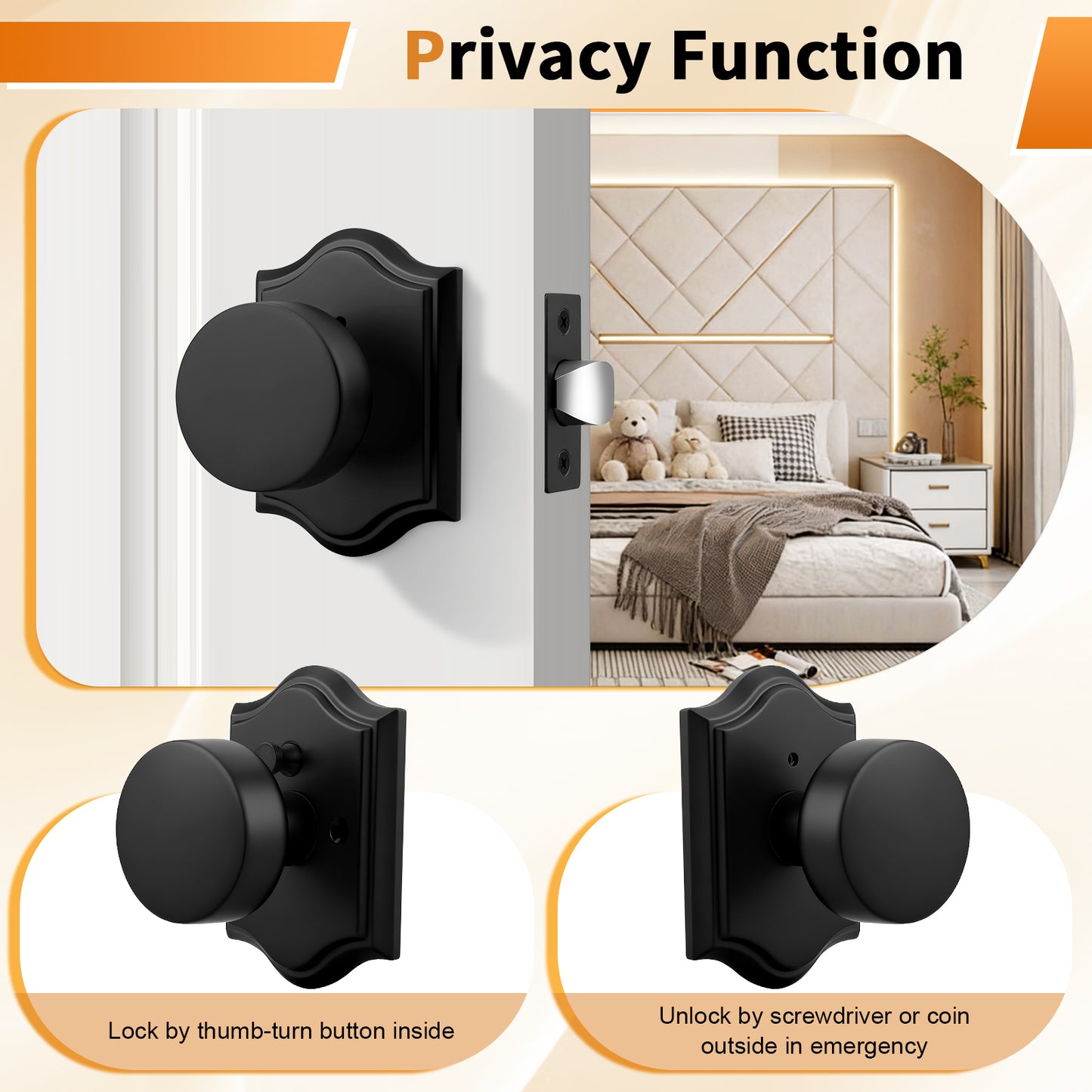 Probrico Door Knobs, Privacy Door Knobs for Bedroom Bahroom, Heavy Duty Closet Passage Interior Door Knobs, Black/Nickel/Gold/ Antique Brass