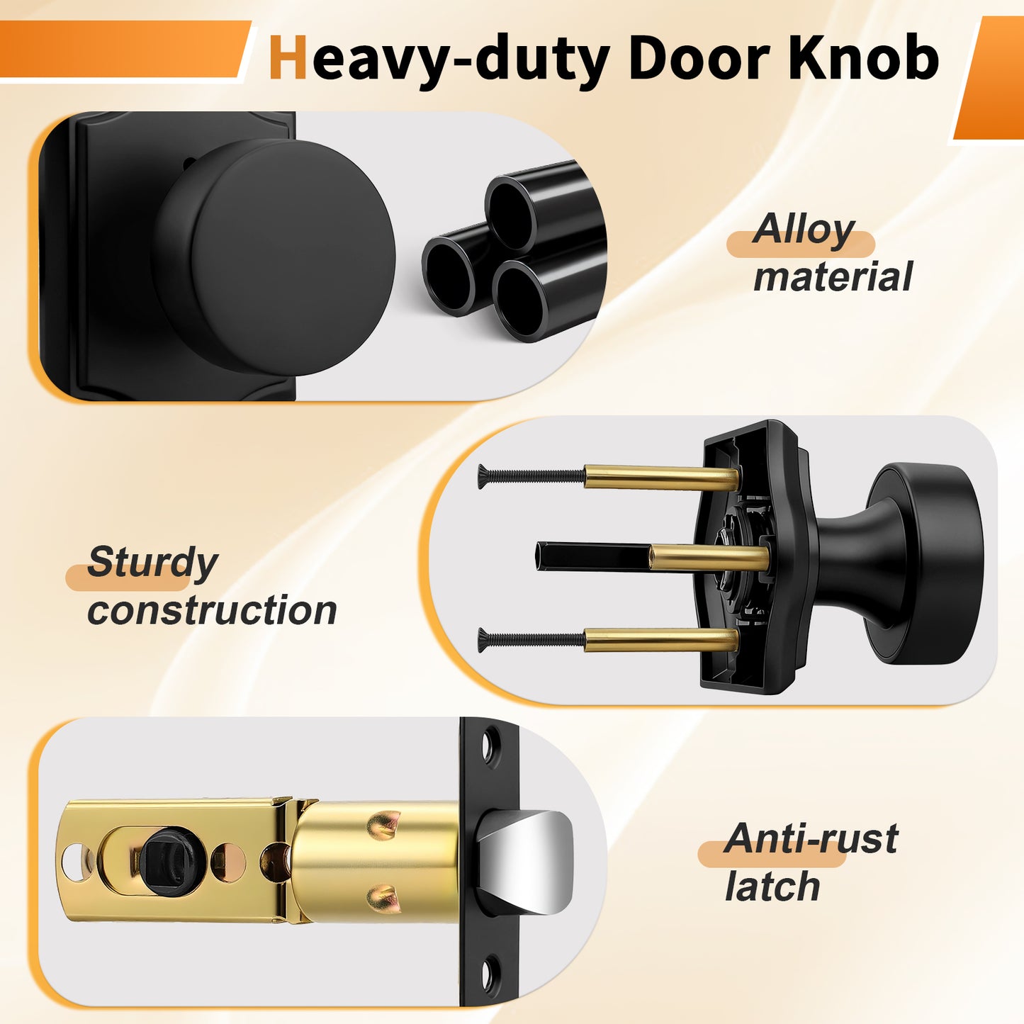 Probrico Door Knobs, Privacy Door Knobs for Bedroom Bahroom, Heavy Duty Closet Passage Interior Door Knobs, Black/Nickel/Gold/ Antique Brass