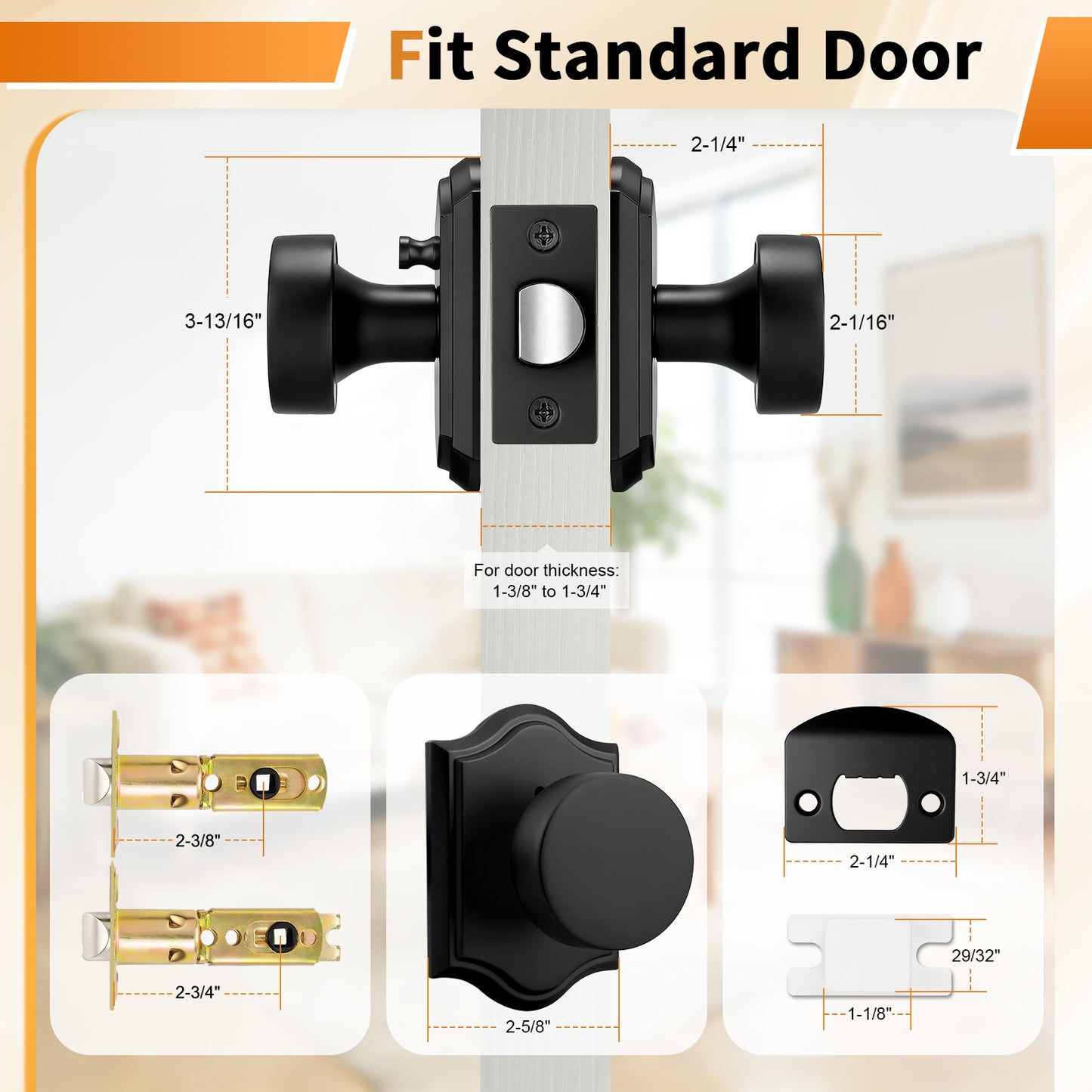 Probrico Door Knobs, Privacy Door Knobs for Bedroom Bahroom, Heavy Duty Closet Passage Interior Door Knobs, Black/Nickel/Gold/ Antique Brass