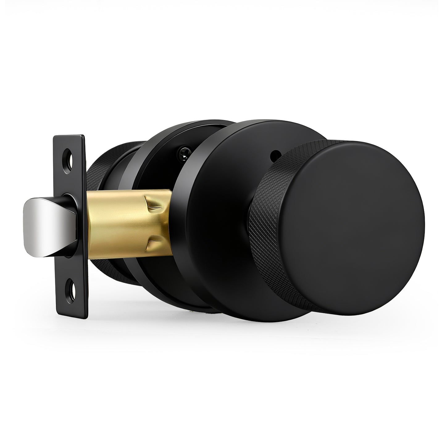 Probrico Brushed Brass/Black Door Knobs, Round  Interior Door Knobs with Round Rosette, Privacy/Passage Door Knob for Bedroom Closet Hallway