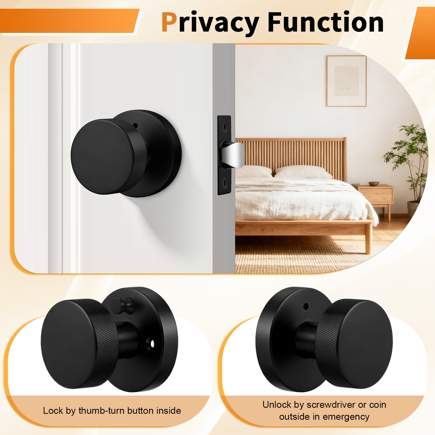 Probrico Brushed Brass/Black Door Knobs, Round  Interior Door Knobs with Round Rosette, Privacy/Passage Door Knob for Bedroom Closet Hallway