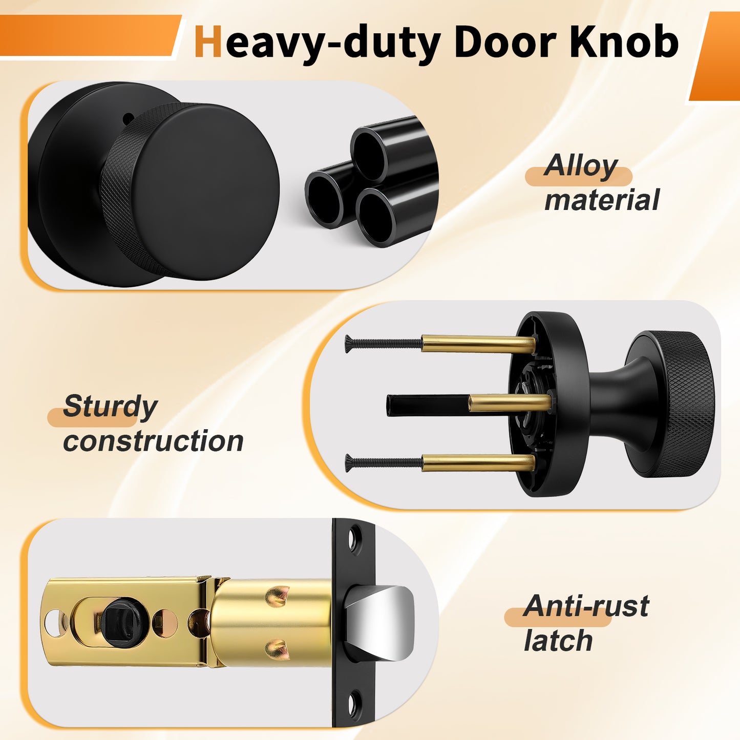 Probrico Brushed Brass/Black Door Knobs, Round  Interior Door Knobs with Round Rosette, Privacy/Passage Door Knob for Bedroom Closet Hallway