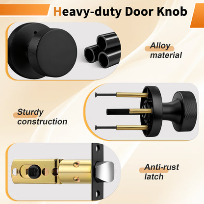 Probrico Brushed Brass/Black Door Knobs, Round  Interior Door Knobs with Round Rosette, Privacy/Passage Door Knob for Bedroom Closet Hallway