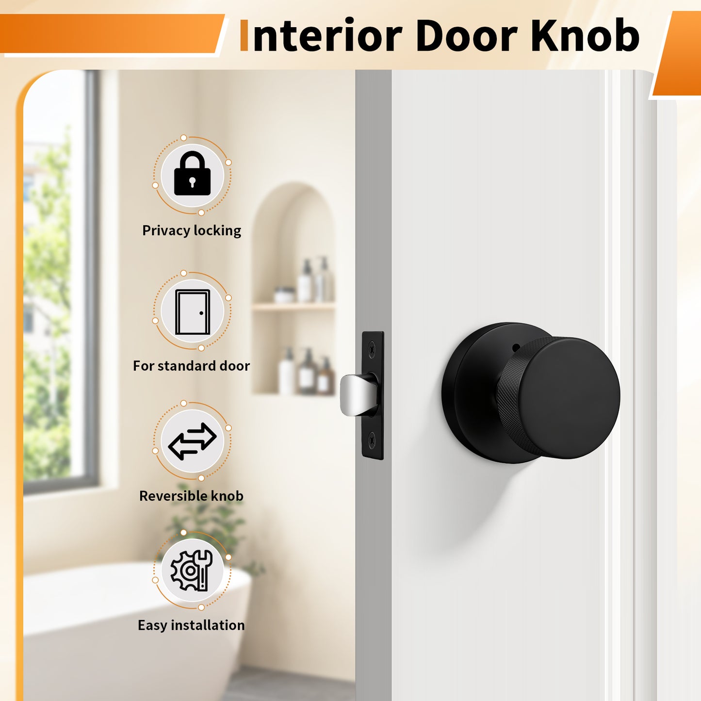 Probrico Brushed Brass/Black Door Knobs, Round  Interior Door Knobs with Round Rosette, Privacy/Passage Door Knob for Bedroom Closet Hallway