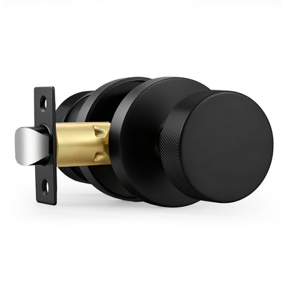 Probrico Brushed Brass/Black Door Knobs, Round  Interior Door Knobs with Round Rosette, Privacy/Passage Door Knob for Bedroom Closet Hallway