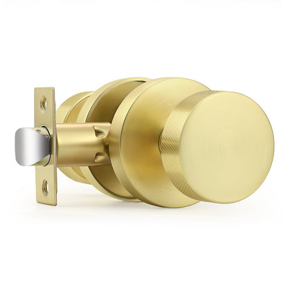 Probrico Brushed Brass/Black Door Knobs, Round  Interior Door Knobs with Round Rosette, Privacy/Passage Door Knob for Bedroom Closet Hallway