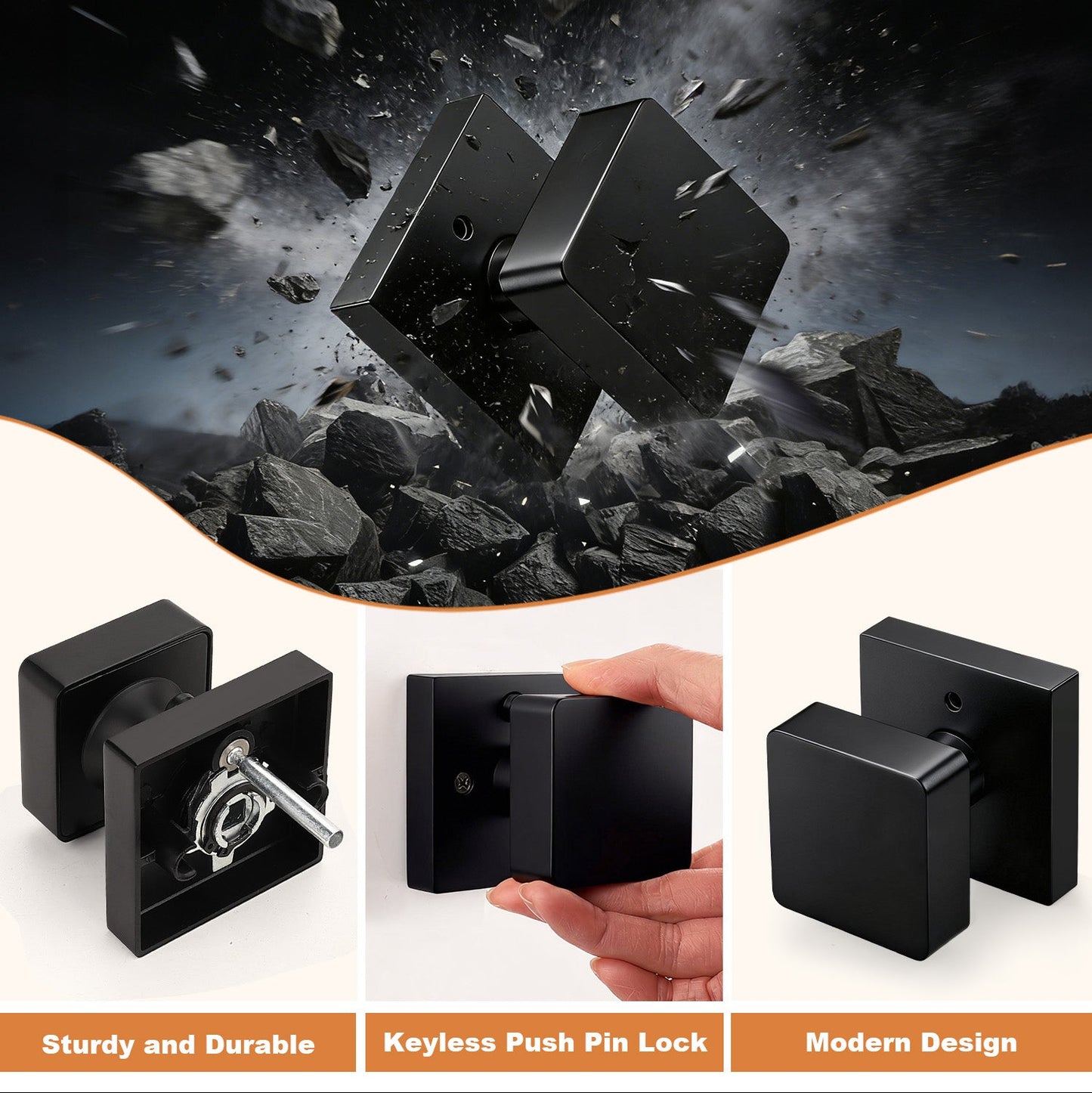 Probrico Heavy Duty Door Knobs, Square  Interior Door Knobs, Privacy/Passage Door Knob for Bedroom Closet Hallway