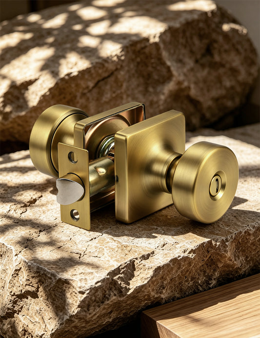 Probrico Bedroom Door Knobs Interior, Privacy Keyless Door Handles for Bedroom or Bathroom, Square Panel Door Knob in Vintage Brass Finish