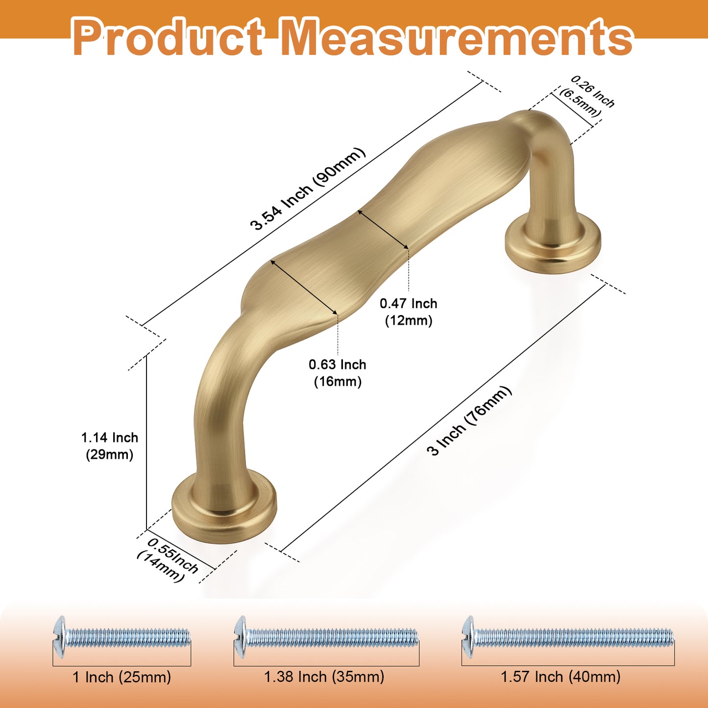Probrico Arched Kitchen Cabinet Handles,Cabinet Pulls Solid Zinc Alloy Cupboard Hardware for Drawer Pulls