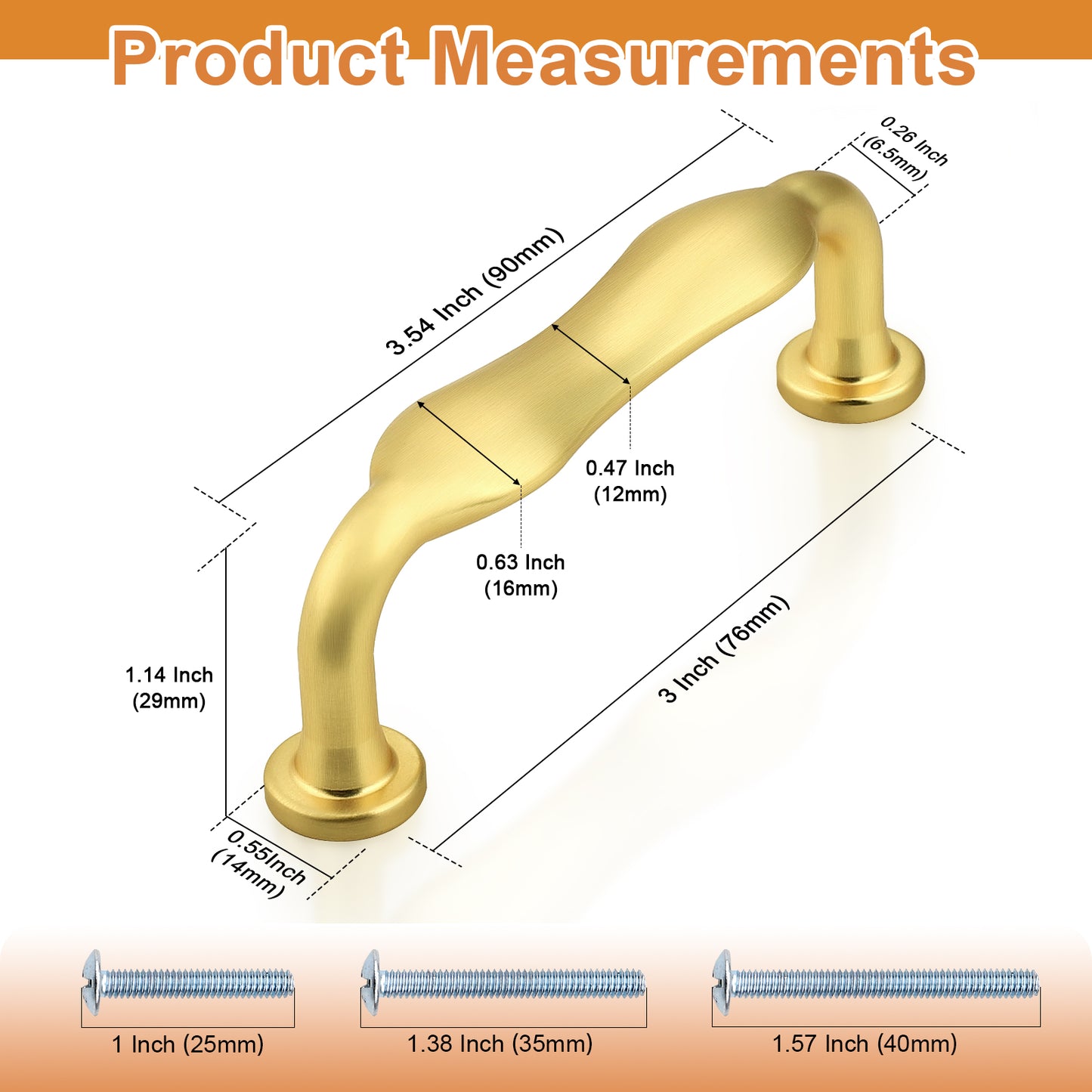 Probrico Arched Kitchen Cabinet Handles,Cabinet Pulls Solid Zinc Alloy Cupboard Hardware for Drawer Pulls