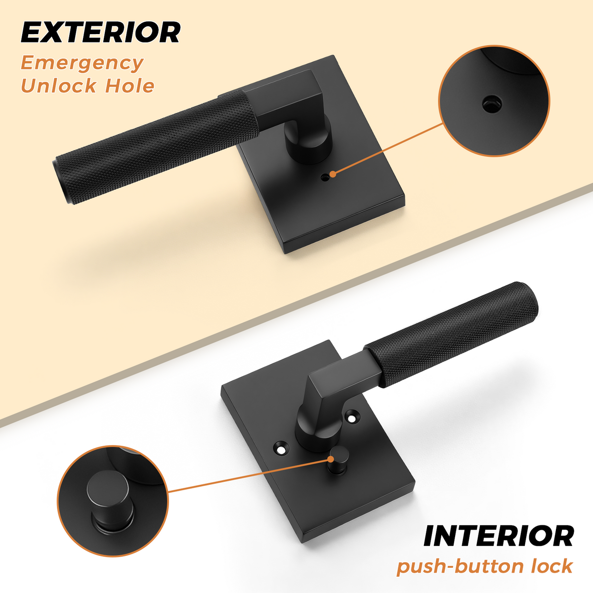 Heavy Duty Privacy Door Handles With Knurled Matte Black Finish, DL38406BKBK
