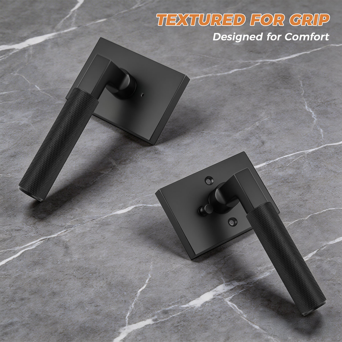 Heavy Duty Privacy Door Handles With Knurled Matte Black Finish, DL38406BKBK