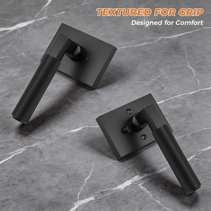 Heavy Duty Privacy Door Handles With Knurled Matte Black Finish, DL38406BKBK