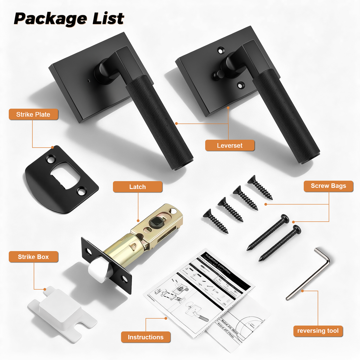 Heavy Duty Privacy Door Handles With Knurled Matte Black Finish, DL38406BKBK