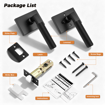 Heavy Duty Privacy Door Handles With Knurled Matte Black Finish, DL38406BKBK