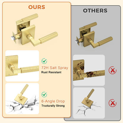 Probrico Gold Door Handle, Knurled Passage Door Handles for Hallway and Closet, Brushed Brass Door Handles Interior, Keyless Modern Door Lever for Left Right Handed, Smooth Turn Action