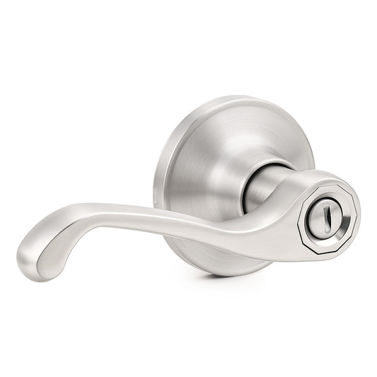 Probrico Scroll Privacy Door Lever, Satin Nickel Interior Door Handle, Reversible for Left/Right Handed Door, Easy Install for Bedroom & Bathroom,Heavy Duty Door Handle, Keyless with Lock, 2026 New