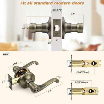 Probrico Scroll Privacy Door Lever, Antique Bronze Interior Door Handle, Reversible for Left/Right Handed Door, Easy Install for Bedroom & Bathroom,Heavy Duty Door Handle, Keyless with Turn Lock