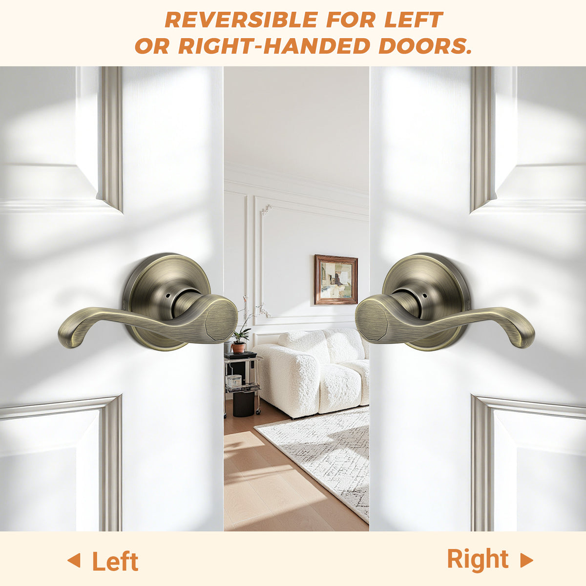 Probrico 2026 New Scroll Passage Door Lever, Antique Bronze Interior Door Handle, Easy Install for Hallway & Closet Door, No Lock Passage Design,Reversible for Left/Right Handed Door, Heavy Duty