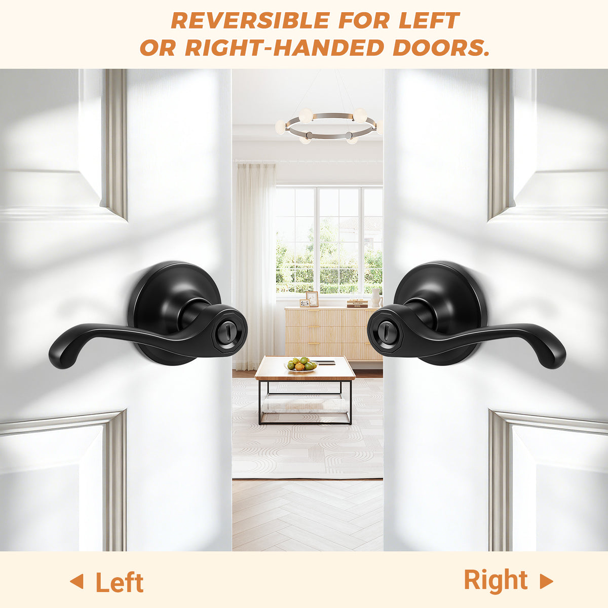 Probrico Scroll Privacy Door Lever, Matte Black Interior Door Handle, Reversible for Left/Right Handed Door, Easy Install for Bedroom & Bathroom,Heavy Duty Door Handle,Keyless with Turn Lock, 2026 New