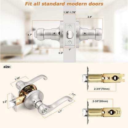 Probrico Scroll Privacy Door Lever, Satin Nickel Interior Door Handle, Reversible for Left/Right Handed Door, Easy Install for Bedroom & Bathroom,Heavy Duty Door Handle, Keyless with Lock, 2026 New