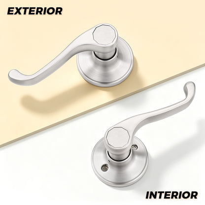 Probrico 2026 New Scroll Passage Door Lever, Satin Nickel Interior Door Handle, Easy Install for Hallway & Closet Door, No Lock Passage Design,Reversible for Left/Right Handed Door, Heavy Duty