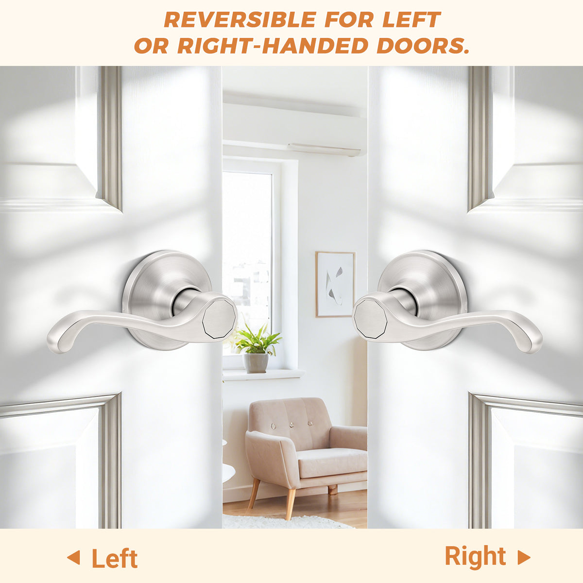 Probrico 2026 New Scroll Passage Door Lever, Satin Nickel Interior Door Handle, Easy Install for Hallway & Closet Door, No Lock Passage Design,Reversible for Left/Right Handed Door, Heavy Duty