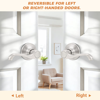 Probrico 2026 New Scroll Passage Door Lever, Satin Nickel Interior Door Handle, Easy Install for Hallway & Closet Door, No Lock Passage Design,Reversible for Left/Right Handed Door, Heavy Duty