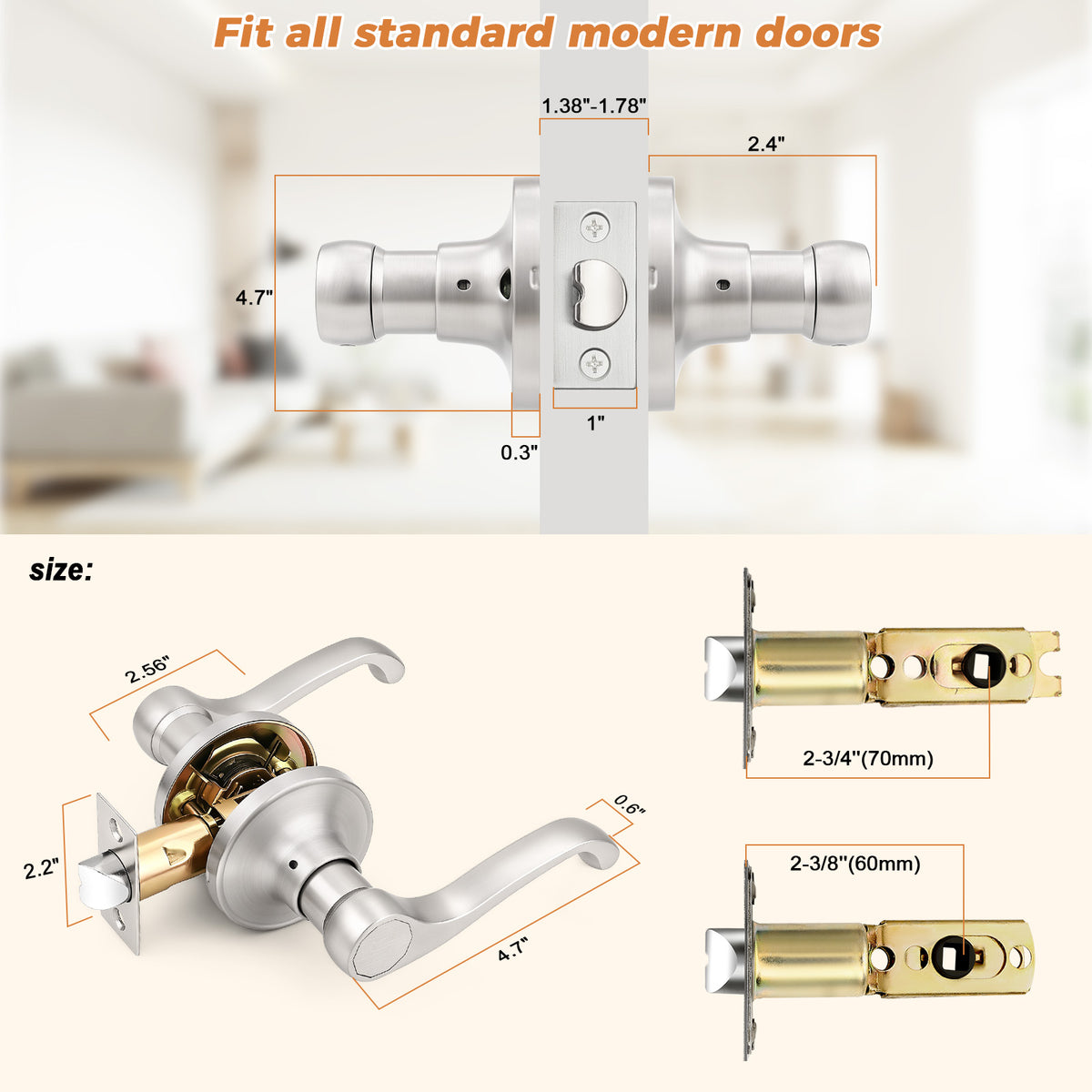 Probrico 2026 New Scroll Passage Door Lever, Satin Nickel Interior Door Handle, Easy Install for Hallway & Closet Door, No Lock Passage Design,Reversible for Left/Right Handed Door, Heavy Duty