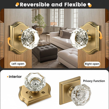 Antique Brass Diamond Crystal Glass Door Knobs