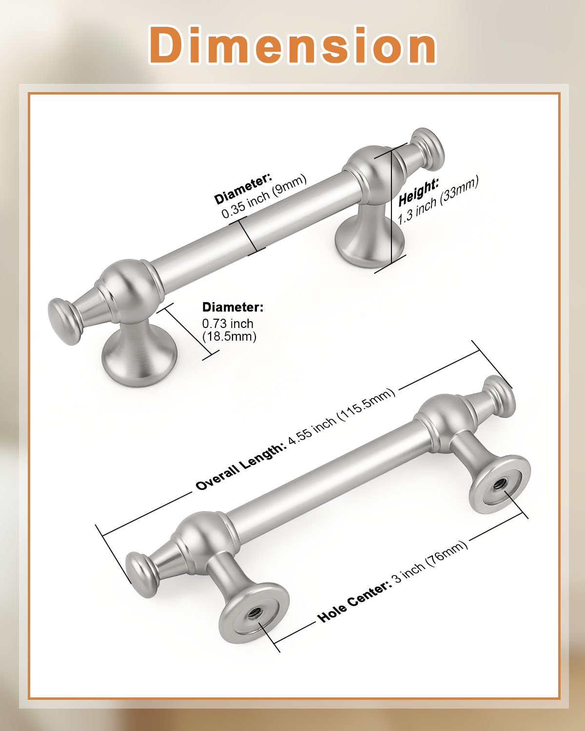 Probrico Brushed Nickel Cabinet Pulls 5 Pack 3 Inch (76mm) Hole Center, Kitchen Cabinet Hardware Nickel Dresser Drawer Pulls, Handles for Cabinets Bathroom Drawers Solid